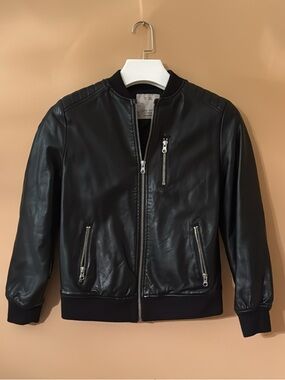 Zara Kids Faux Black Leather Bomber Jacket